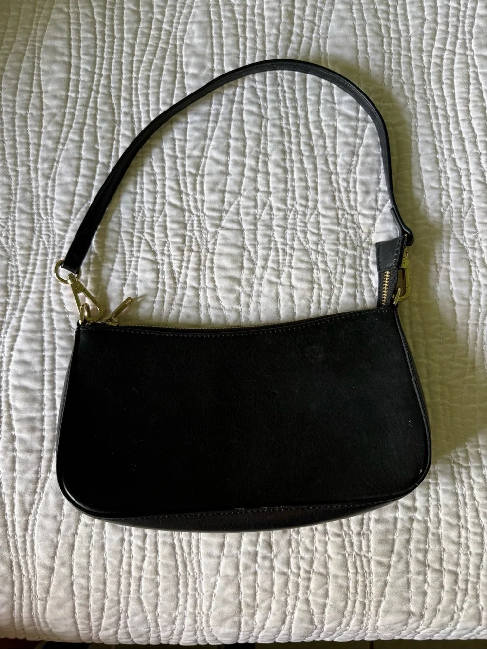 Urban Outfitters Black Leatherette Shoulder Bag with Gold Hardware